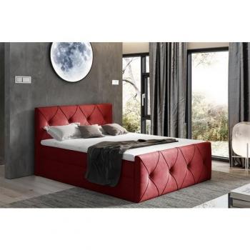 Fun Möbel Boxbettsystem LEWIS LUX 120x200 cm – Roter Velvet‑Stoff, gepolstertes Kopf