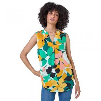 Contrast Floral Sleeveless V-Neck Blouse