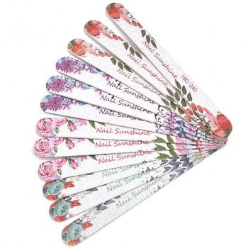 Double-Sided Wood Nail File Set 12 Pcs with Flower Print