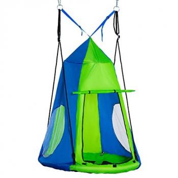 Balançoire Nid d'Oiseau Ronde Amovible Ø100 cm avec Tente et 4 Anneaux en Métal Époxy