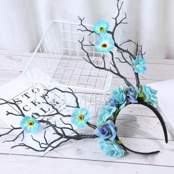 Diadema Retro de Flor de Invierno y Astas de Pelo