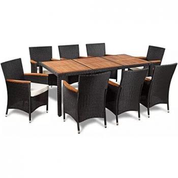 Poly Rattan Essgruppe 9-tlg. mit bequemen Auflagen