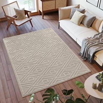 Tapis Salon Jute Relief Beige 140x200cm