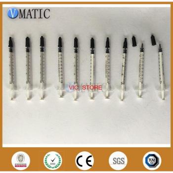 10 Sets Manual Dispensing Syringes 1ml with White Plunger and Black Cap