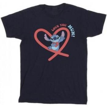 Disney Mens Lilo & Stitch Love You Mum T-Shirt L navy blue