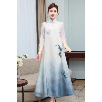 Qipao Gris con Encaje para Mujeres