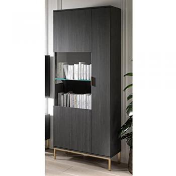 Elegante Vitrine PERIA-132 in Esche Schwarz mit LED