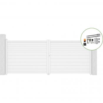 Porta Battente in Alluminio Bianco di 4m x 1.60m, Modello Carpatia con Motore Tanker B250