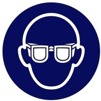 Mödel 10‑faches Sicherheitsschild – Augenschutz, ISO 7010, selbstklebend Ø 200 mm