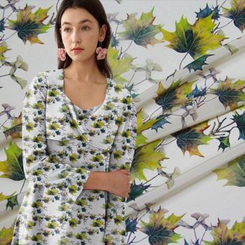 100% Mulberry Silk Crepe de Chine Leaf Print Fabric 138cm
