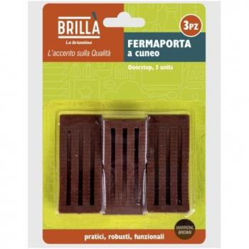 Set 3pz fermaporta a cuneo in plastica marrone