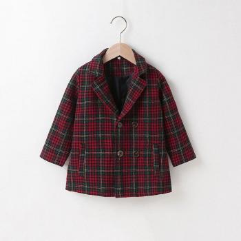 Girls Woolen Plaid Coat in Red (Ages 3-7)
