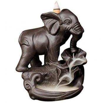 Home Decor Incense Holder in Ceramic with Elephant Backflow Design (20 pcs incense cones included)