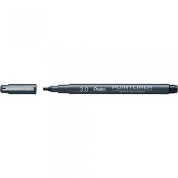 Pentel Pointliner Calligraphy S20P-C30A, Fineliner mit metallgefasster Kalligraphiespitze, schwarz, wasserfest und lichtecht, 3.0 mm, 1 Stück