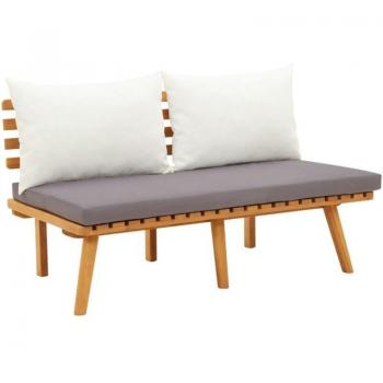 Banco Acacia 115 cm + Set de comedor 9 piezas, cojines gris rattan