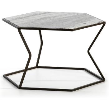 Mesa de centro de mármol gris y estructura metálica marrón