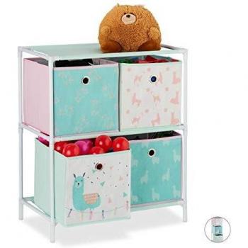 Scaffale per Bambini Relaxdays, 4 Scatole, Design Lama, 62x53x30 cm, Multicolore