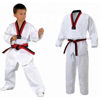 Vêtements de Taekwondo WTF uniforme rouge noir col en V