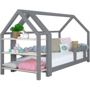 Lit Cabaña con Racks en Gris y Madera Natural 120x200