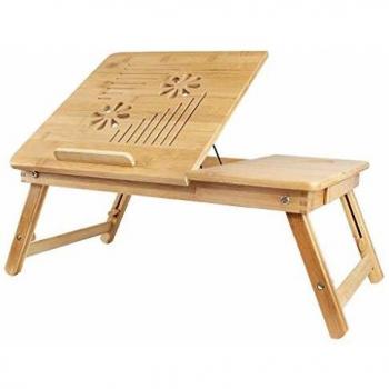 Plateau de Lit Pliable Todeco : Table pour Ordinateur Portable en Bambou, 55,1 × 35,1 cm, Bureau Ajustable avec Grande Ventilation