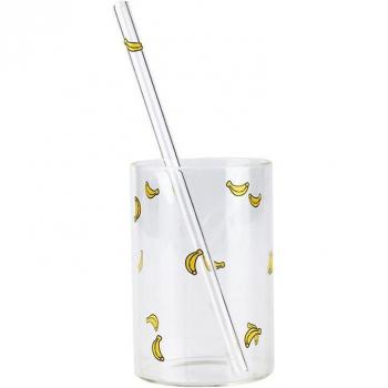 Taza de vidrio con estampado de fresa para el hogar y la oficina