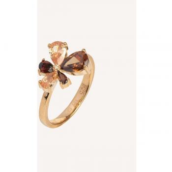 Anillo de plata con acabado en oro 18Kt y circonitas marrones