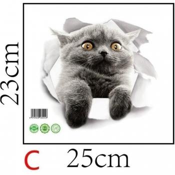 Calcomanía Pared 3D Gato Agujero, Refrigerador y Baño Impermeable