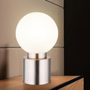 Lampada da comodino Nichel opalino satinato metallo e vetro 1x E14 DxH 15x24,5 cm