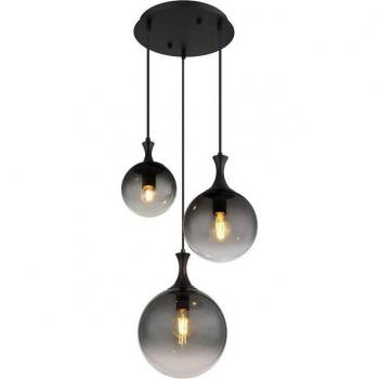 Matt Black Dalton Cluster Pendant – 3‑Ball Smoke Shade (E27)