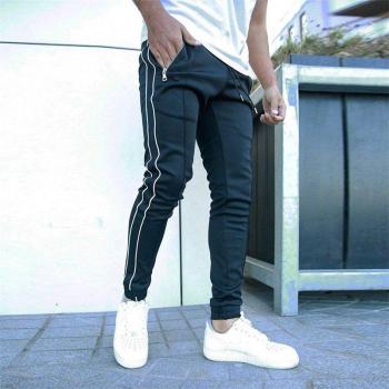 Pantalon training homme slim gris rayé, poches noires, tissu extensible – édition Automne