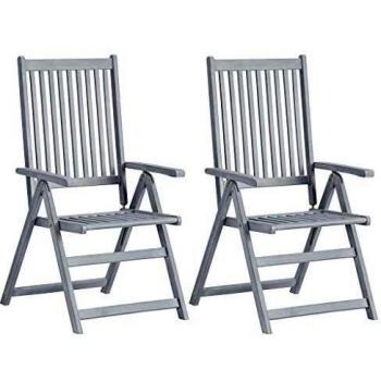 Sillas de jardín reclinables 2 uds madera maciza de acacia gris