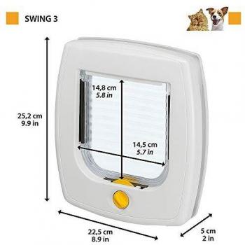 Ferplast Portina per Cani Piccoli e Gatti SWING 3 Gattaiola Porta Basculante, Installazione Universale, Entrata e Uscita Controllabile 4 Vie, Tunnel Parziale, Bianco
