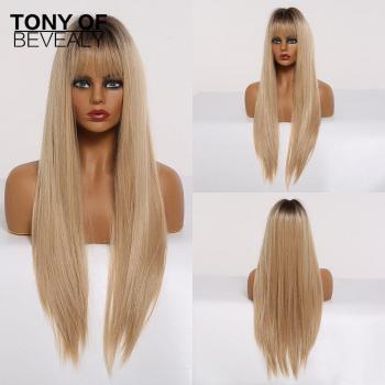 Heat Resistant Ombre Synthetic Wig Gray Ash to Light Blonde