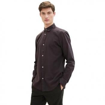 Tom Tailor Denim Herren Langarmhemd Regular Fit Schwarz