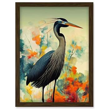 Artery8 Tranquil Feathers: Multicolored Bird over Blooming Field A4 Wall Art
