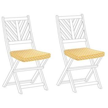 Set di 2 cuscini per sedie da giardino giallo bianco 37 x 34 cm motivo a strisce per esterno legami resistenti ai raggi UV