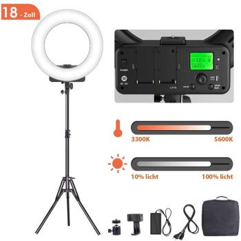 GEEKOTO LED Ringleuchte 18‑Zoll – 46 cm, 48 W, Smartphone & DSLR‑Kompatibel