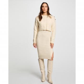 Robe 2-en-1 en maille torsadée – Ivoire Blanc XL Femme