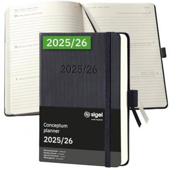 Sigel Kalender Conceptum 2025/2026 – kompakt (DIN A6), Schwarz