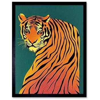 Teal Orange Tiger Art Print – 12x16 Framed Poster