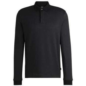 BOSS Herren Poloshirt H-Pado 431 Langarm Schwarz Regular Fit Baumwolle XL