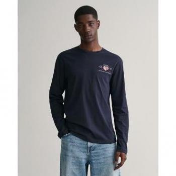 Gant T-shirt A Maniche Lunghe Reg Medium Archive Shield Blu M
