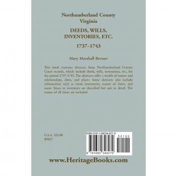 Northumberland County Virginia Deeds Wills Inventories etc.  1737-1743