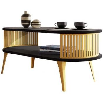 Table Basse Ovale Sordore 106, Style Doré et Noir