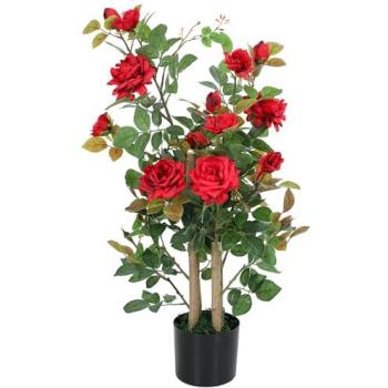 Vibrant Scarlet Rose Stand – 90cm, 344 Silk Foliage, 17 Blooms