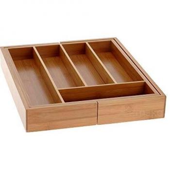 Bandeja Cubiertos Bambú 28 cm x 28 cm, Extensible Hasta
