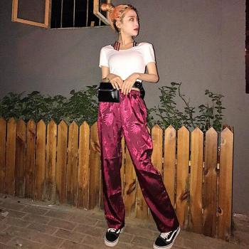 Casual Dragon Print Wide Leg Pants