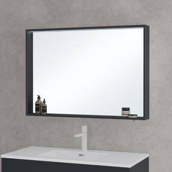 Miroir suspendu Armoire 100×12×70 cm avec étagère lumineuse – Noir Mat
