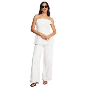 Denim Bandeau Top with Fray Detail (Ecru)