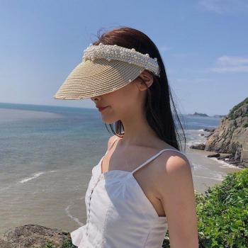 Women's Summer Straw Hat with Pearl Accents